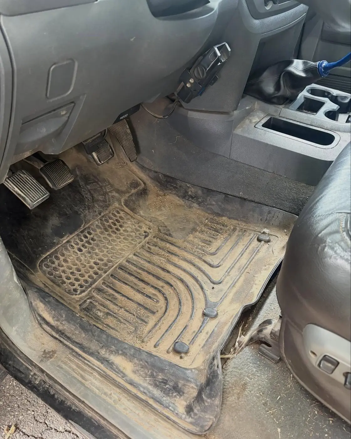 Work truck floor before steam cleaning